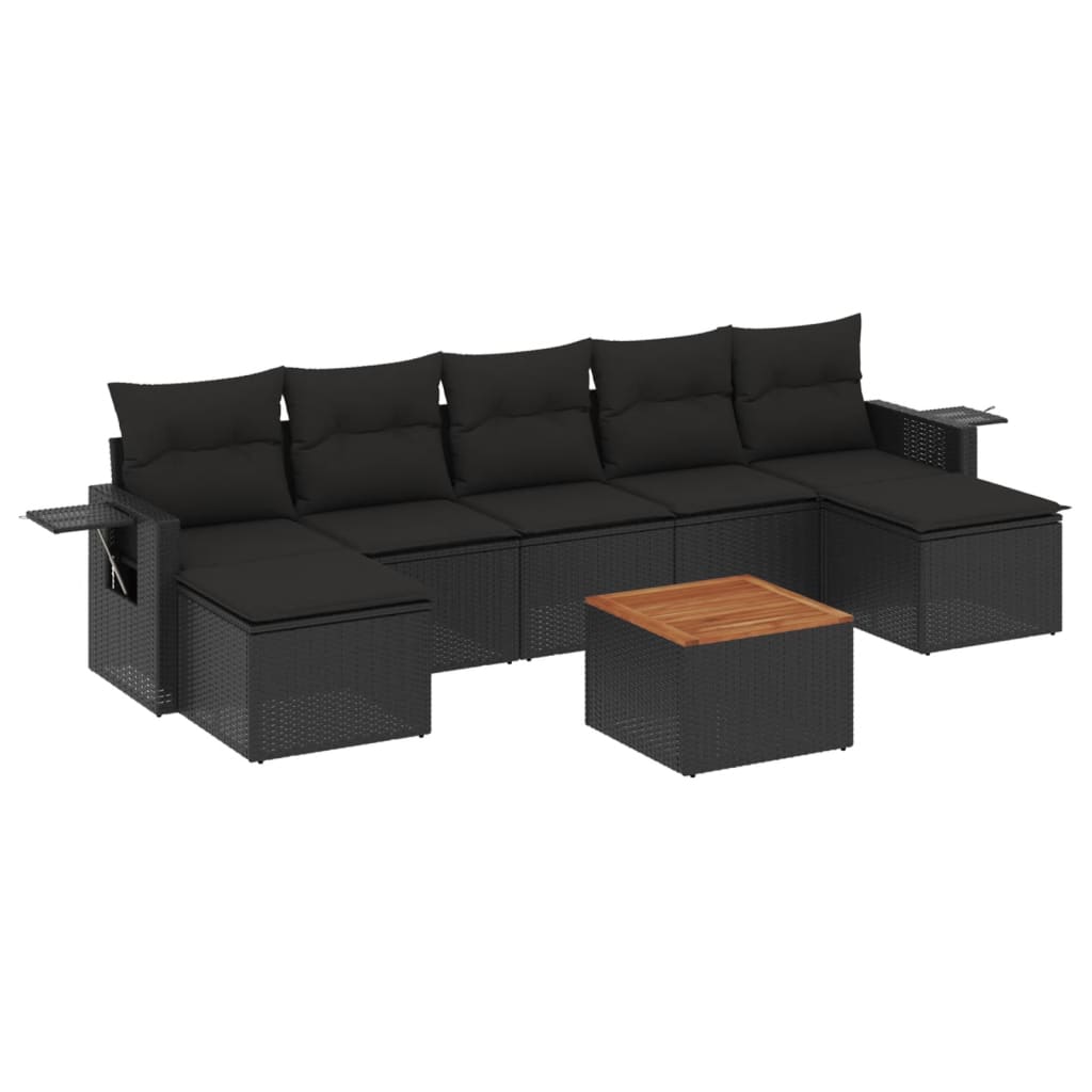 vidaXL 8-delige Loungeset met kussens poly rattan zwart
