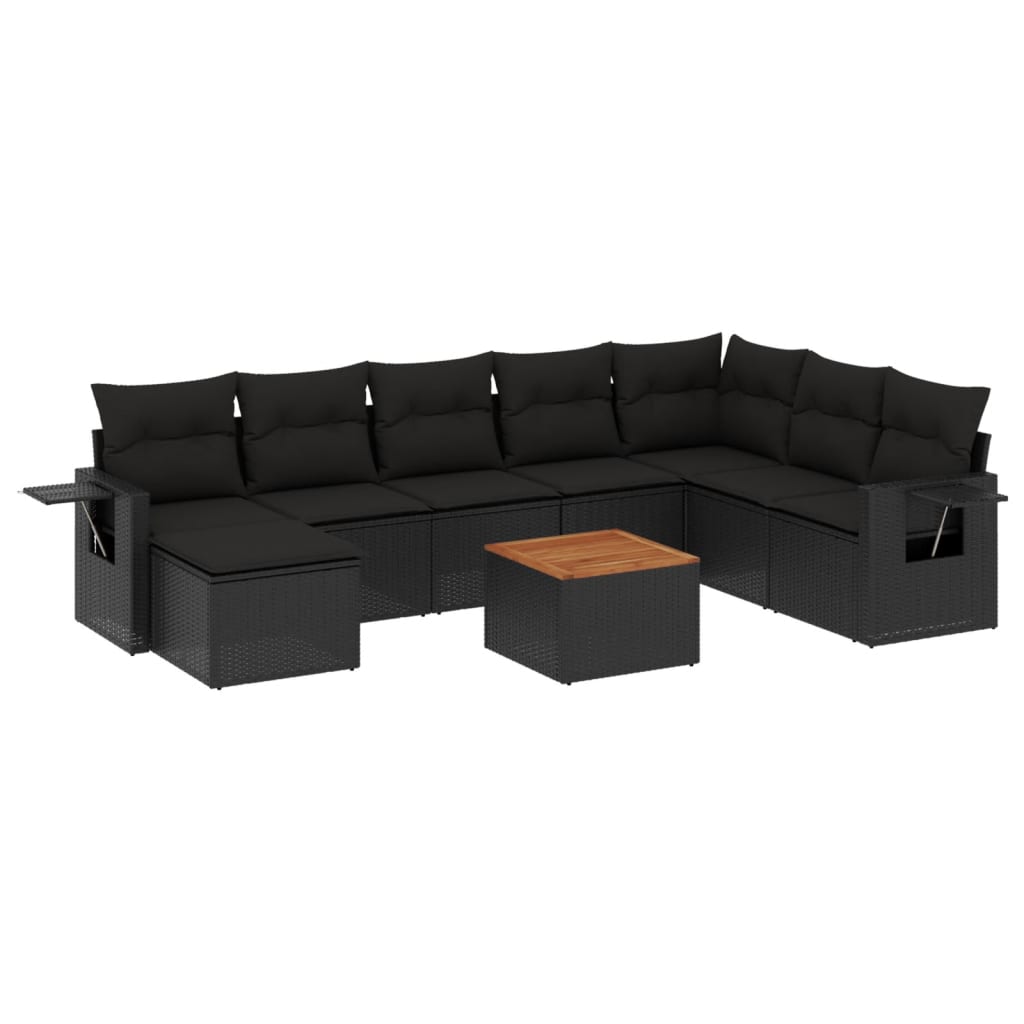vidaXL 9-piece Poly Rattan Lounge Set with Cushions Black