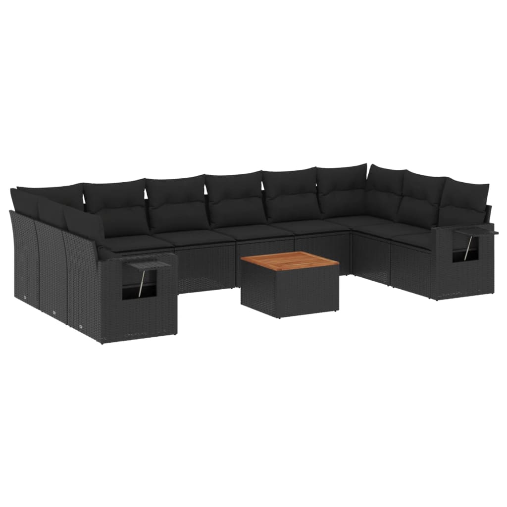 vidaXL 11-Piece Lounge Set with Cushions Poly Rattan Black