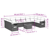 vidaXL 11-Piece Lounge Set with Cushions Poly Rattan Black