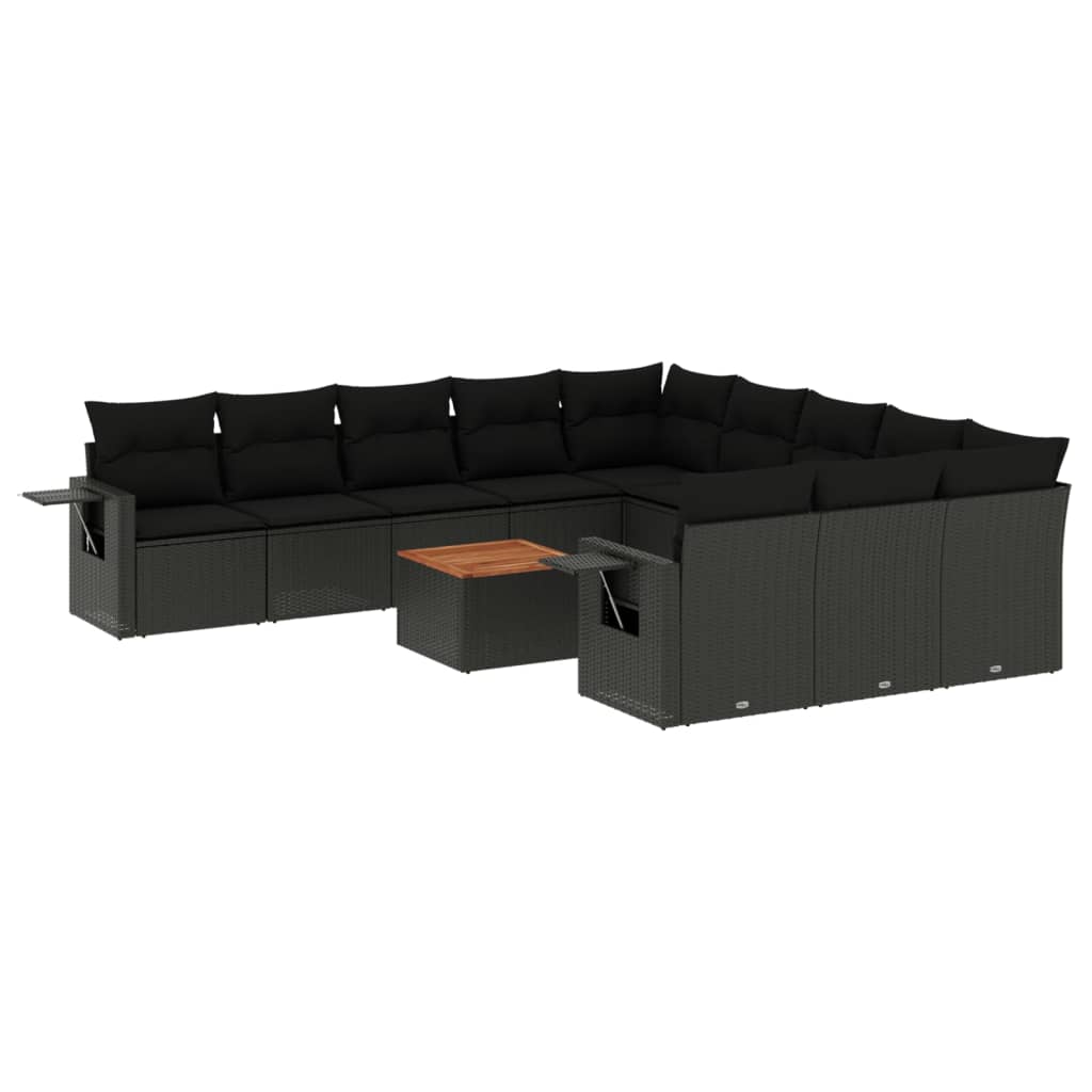 vidaXL 12-delige Loungeset met kussens poly rattan zwart