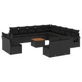 vidaXL 14-delige Loungeset met kussens poly rattan zwart