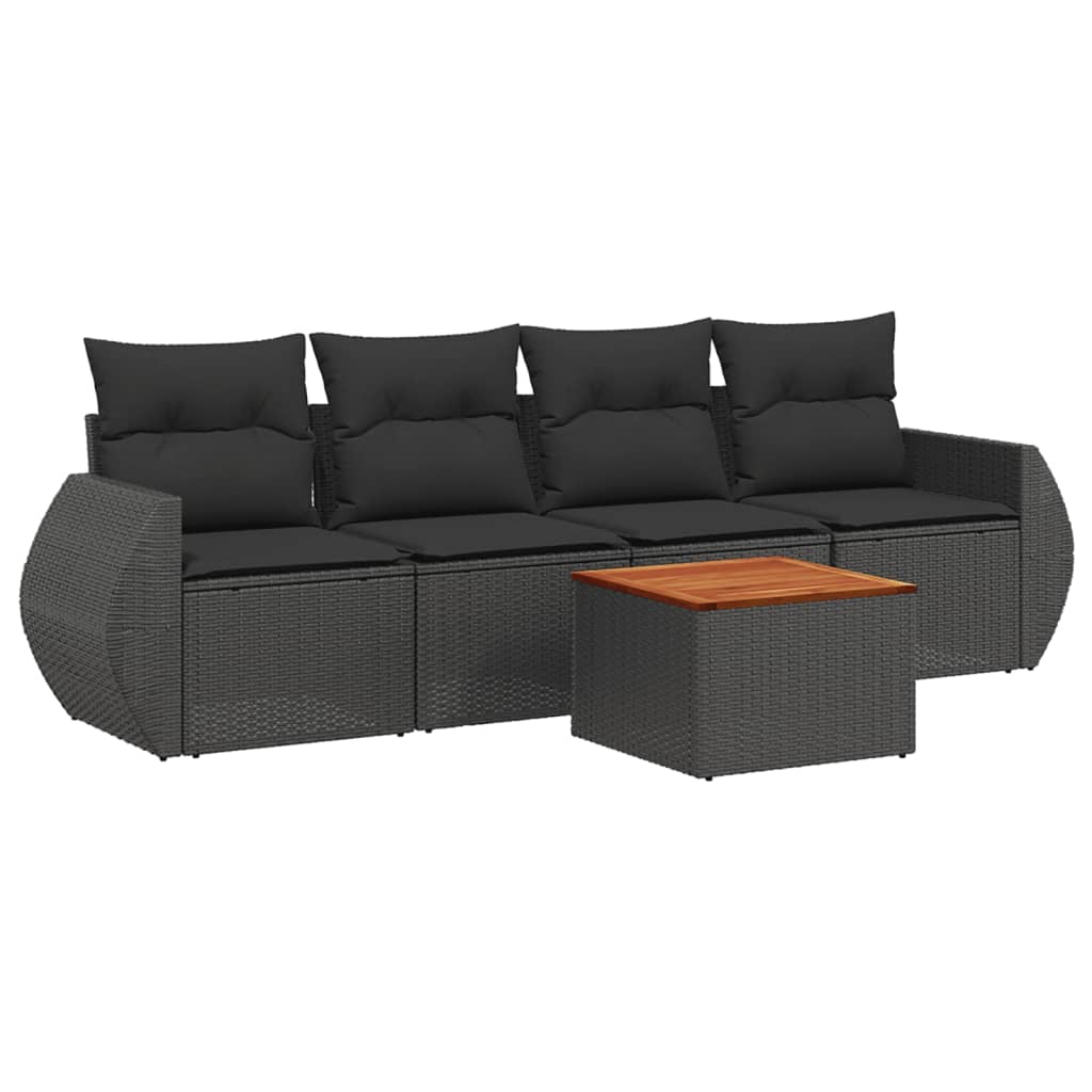 vidaXL 5-delige Loungeset met kussens poly rattan zwart