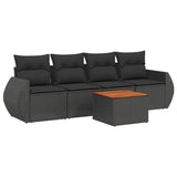 vidaXL 5-delige Loungeset met kussens poly rattan zwart