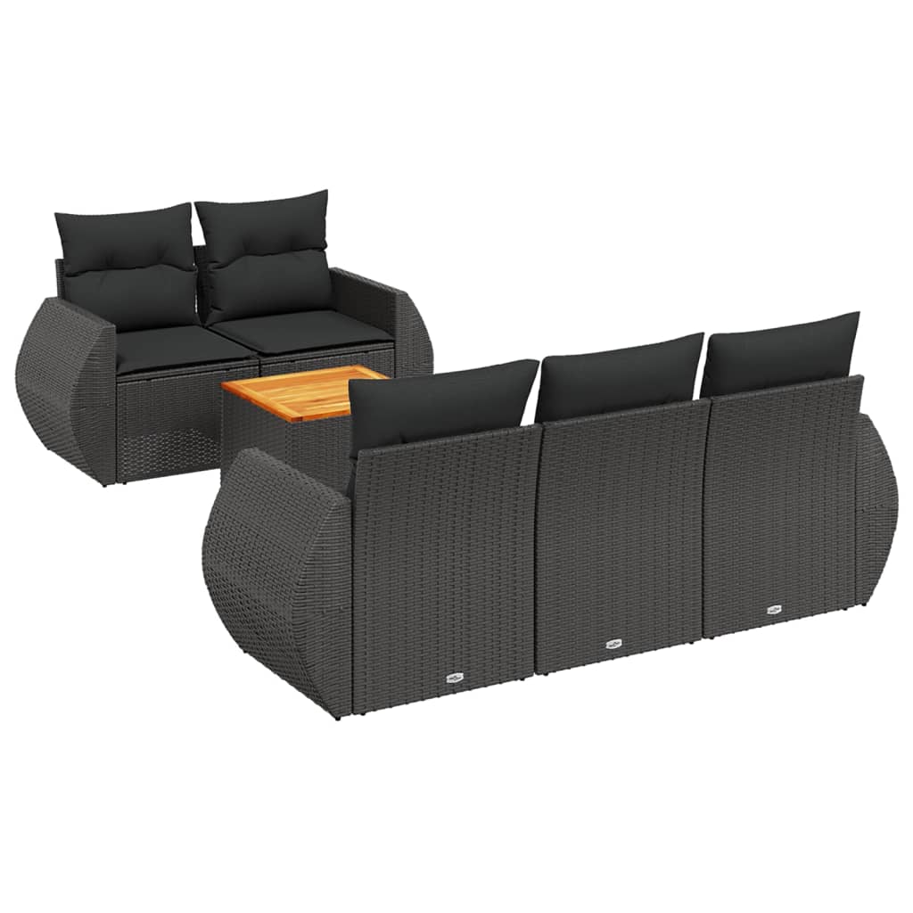 vidaXL 6-Piece Lounge Set with Cushions Poly Rattan Black