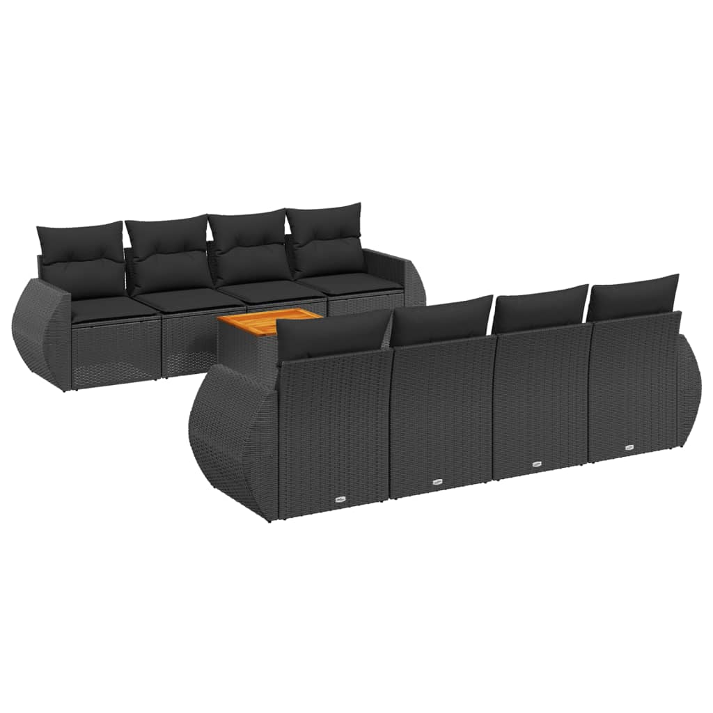 vidaXL 9-delige Loungeset met kussens poly rattan zwart
