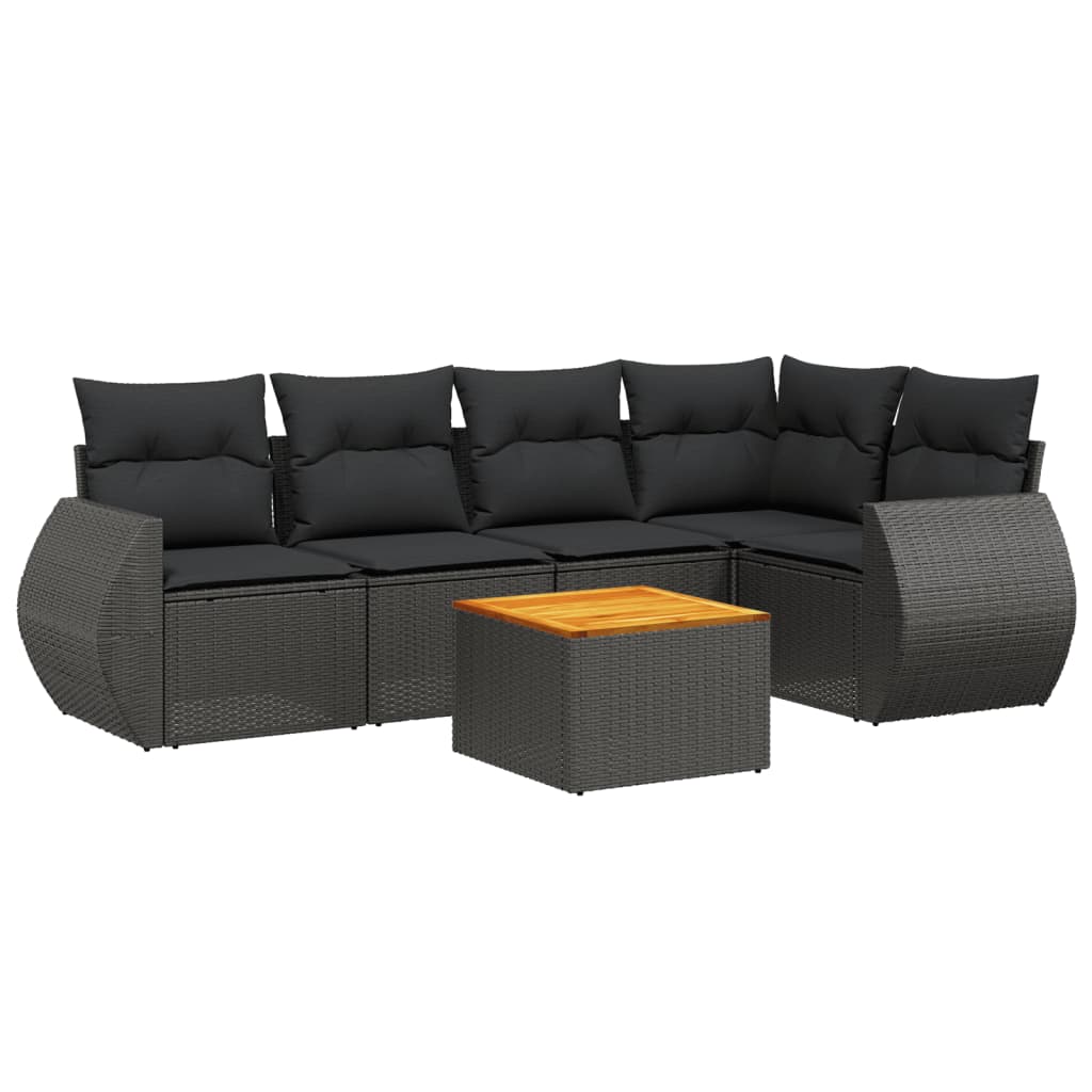 vidaXL 6-delige Loungeset met kussens poly rattan zwart