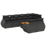 vidaXL 9-delige Loungeset met kussens poly rattan zwart