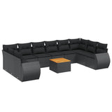 vidaXL 11-Piece Lounge Set with Cushions Poly Rattan Black