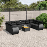 vidaXL 11-Piece Lounge Set with Cushions Poly Rattan Black