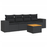 vidaXL 5-delige Loungeset met kussens poly rattan zwart