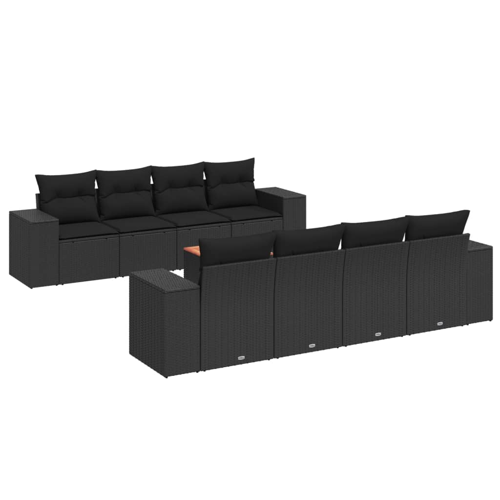 vidaXL 9-delige Loungeset met kussens poly rattan zwart