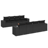 vidaXL 9-delige Loungeset met kussens poly rattan zwart