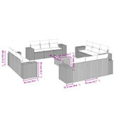 vidaXL 13-delige Loungeset met kussens poly rattan zwart