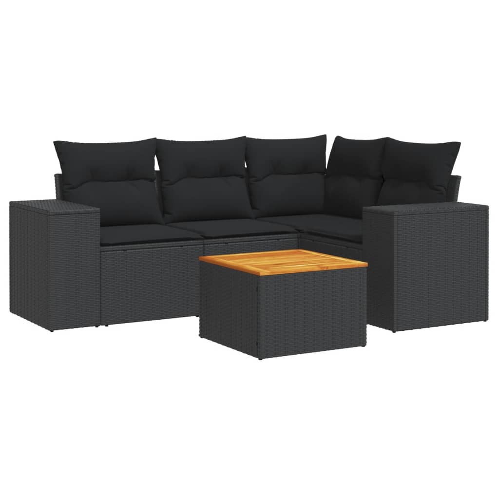 vidaXL 5-delige Loungeset met kussens poly rattan zwart