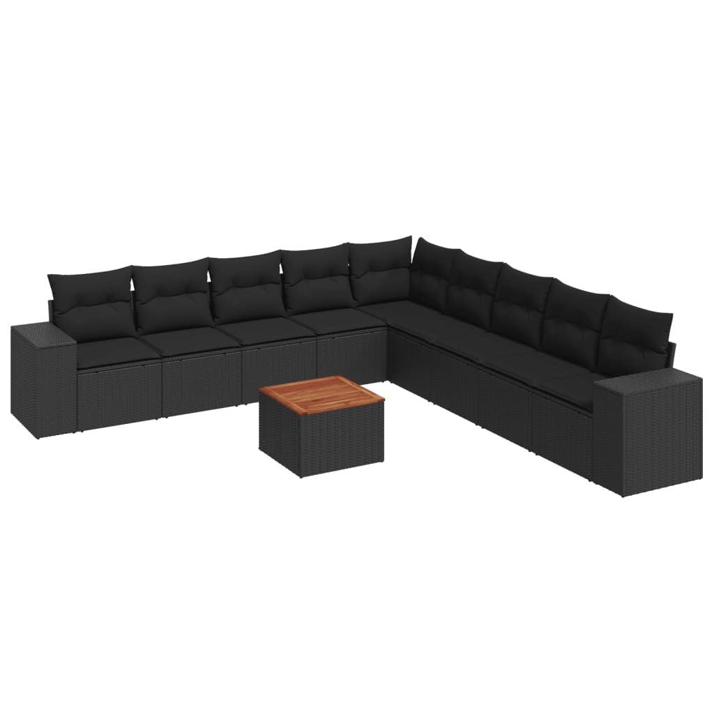 vidaXL 10-Piece Lounge Set with Cushions Poly Rattan Black