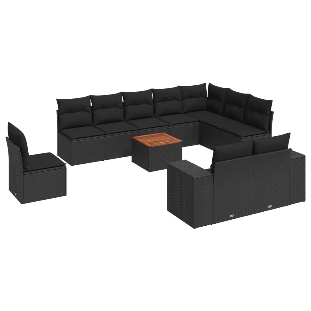vidaXL Ensemble de salon 11 personnes avec coussins en poly rotin noir