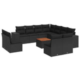 vidaXL Ensemble de salon 12 personnes avec coussins en poly rotin noir