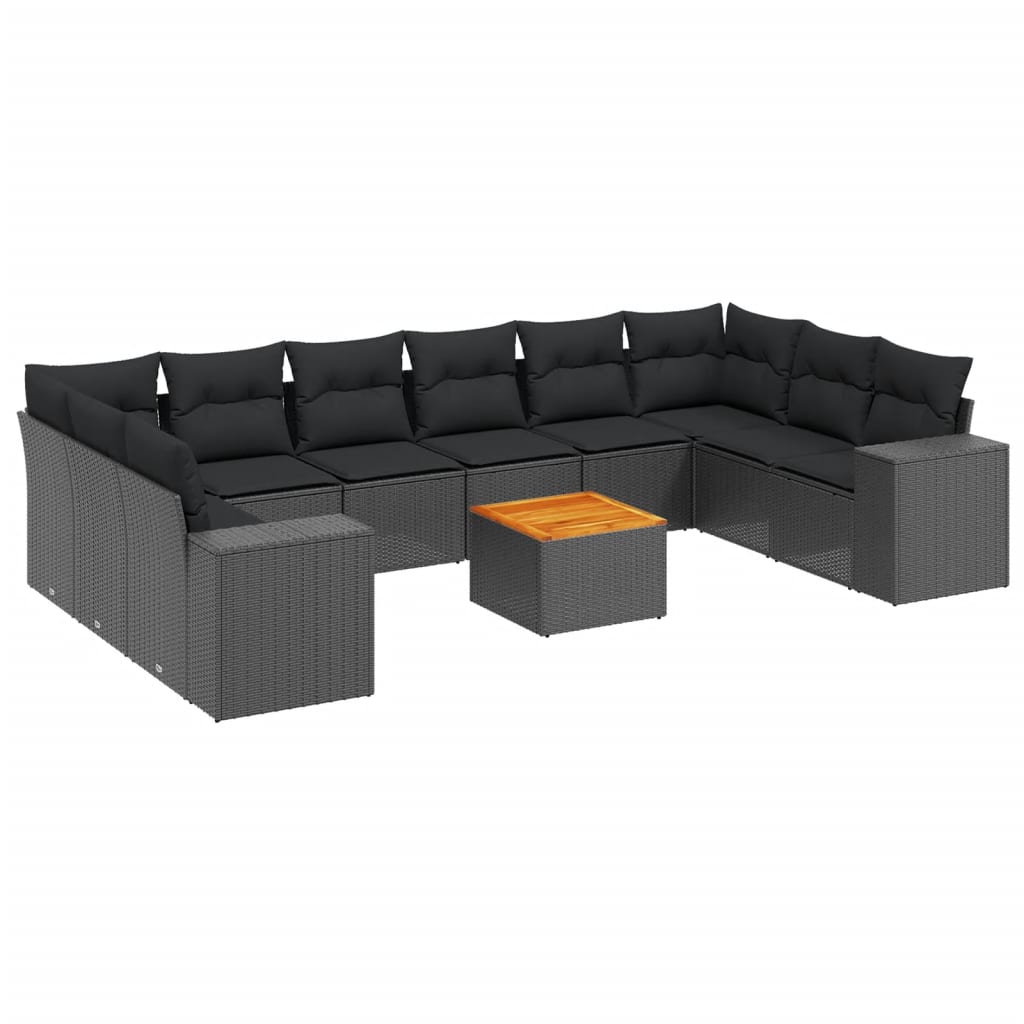 vidaXL 11-Piece Lounge Set with Cushions Poly Rattan Black