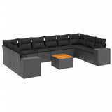 vidaXL 11-Piece Lounge Set with Cushions Poly Rattan Black