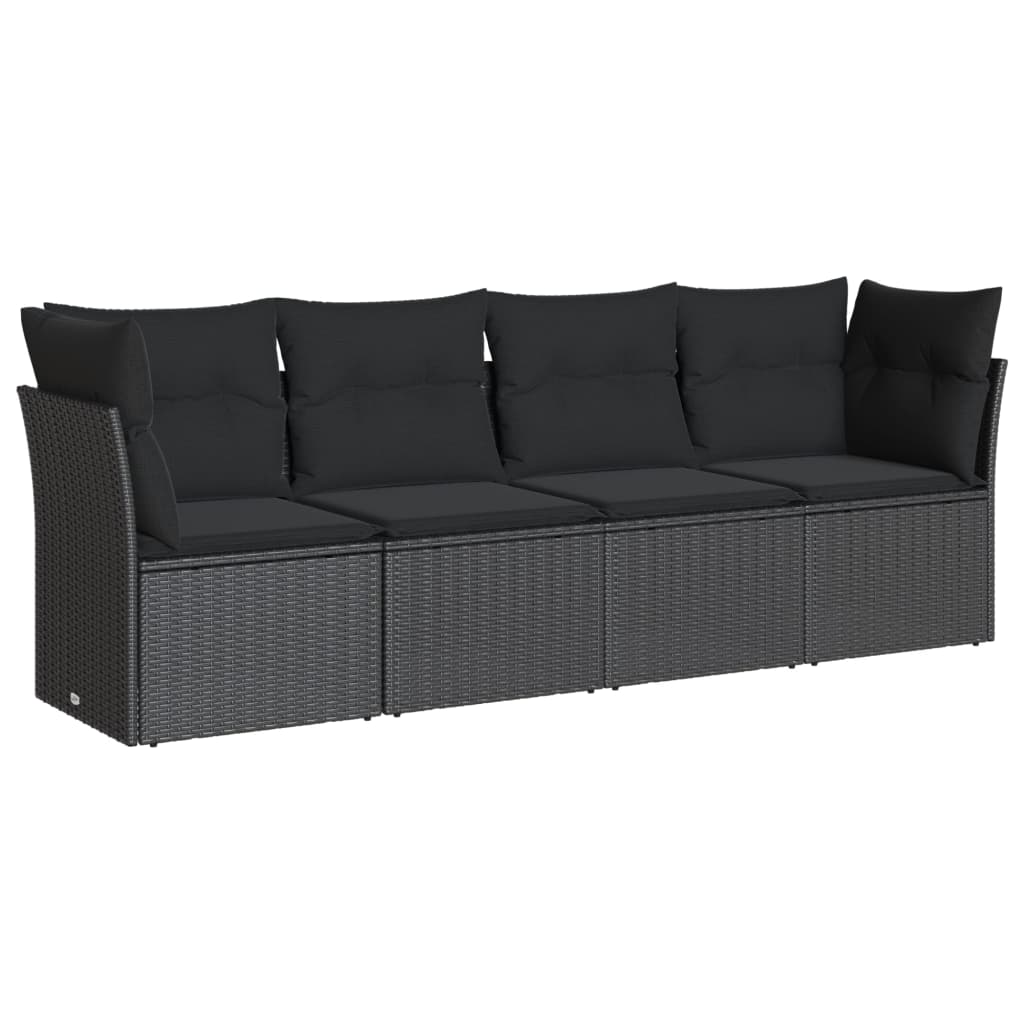 vidaXL Ensemble de salon 4 personnes avec coussins en poly rotin noir