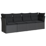 vidaXL Ensemble de salon 4 personnes avec coussins en poly rotin noir