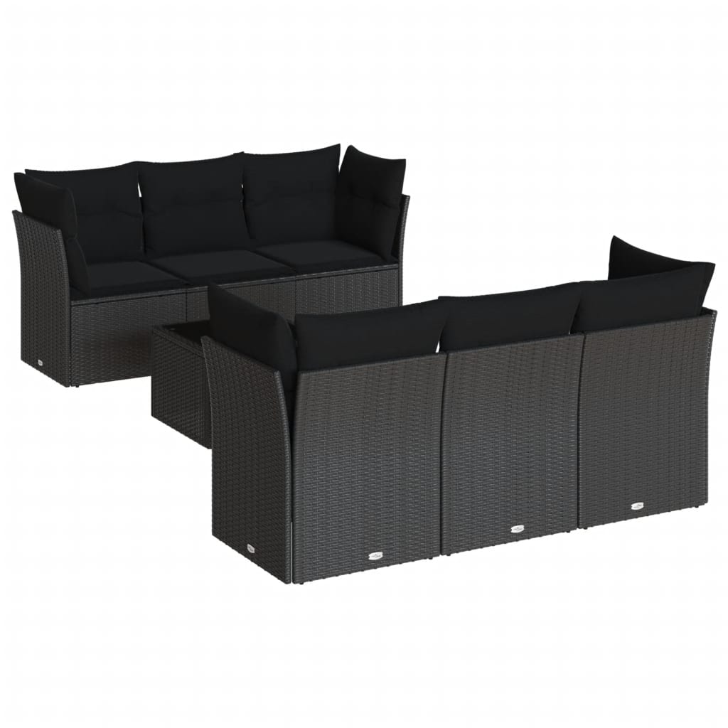 vidaXL Ensemble de salon 7 pièces avec coussins en poly rotin noir