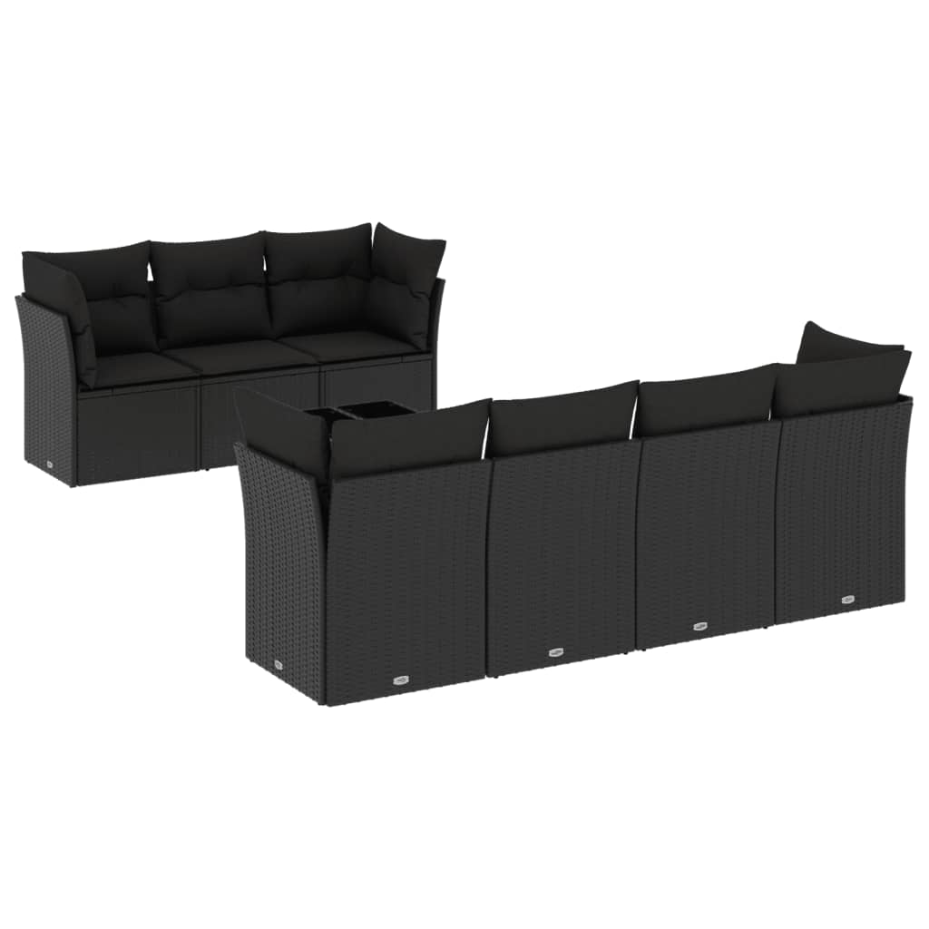 vidaXL 8-piece Lounge Set with Cushions Poly Rattan Black