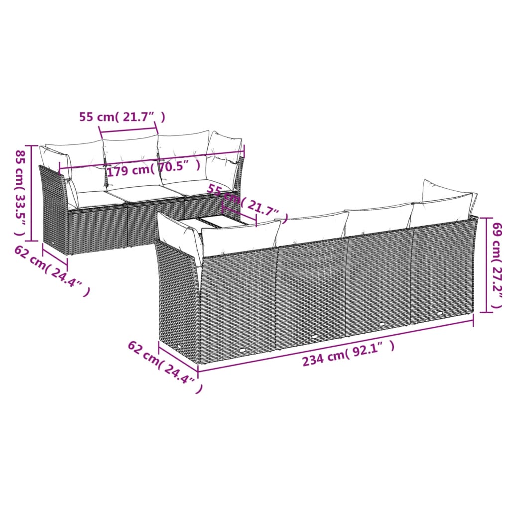 vidaXL 8-piece Lounge Set with Cushions Poly Rattan Black