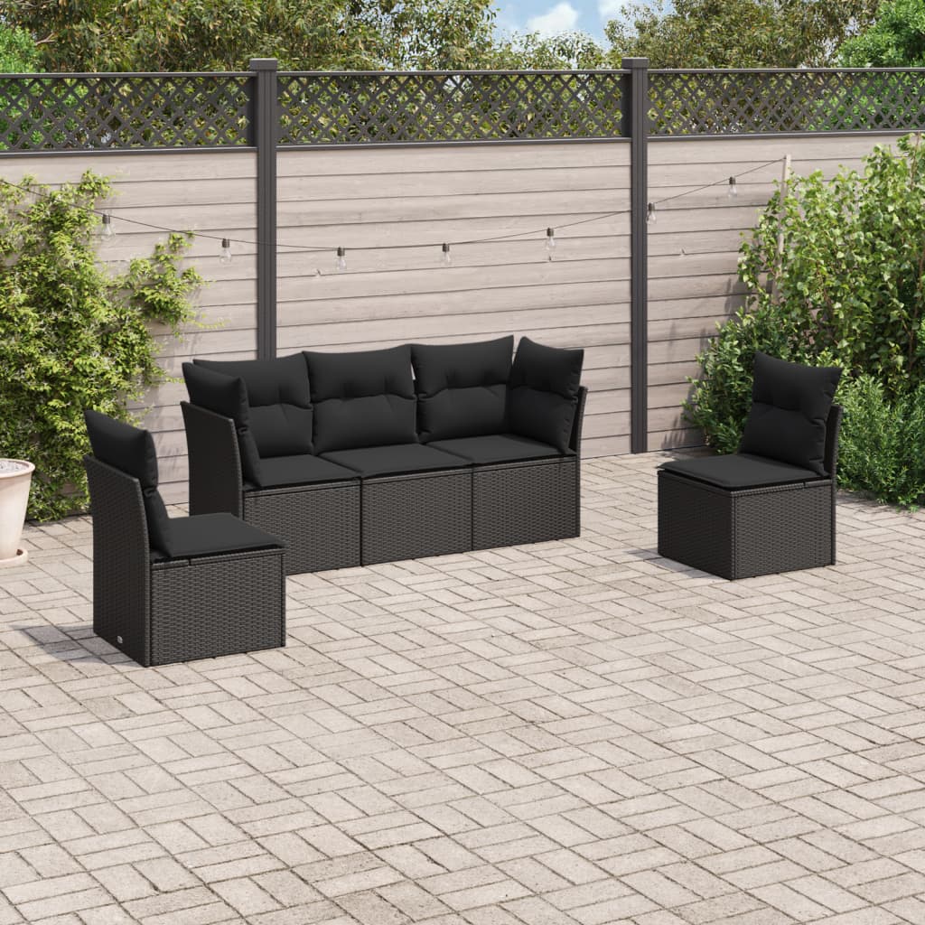 vidaXL 5-piece Lounge Set with Cushions Poly Rattan Black