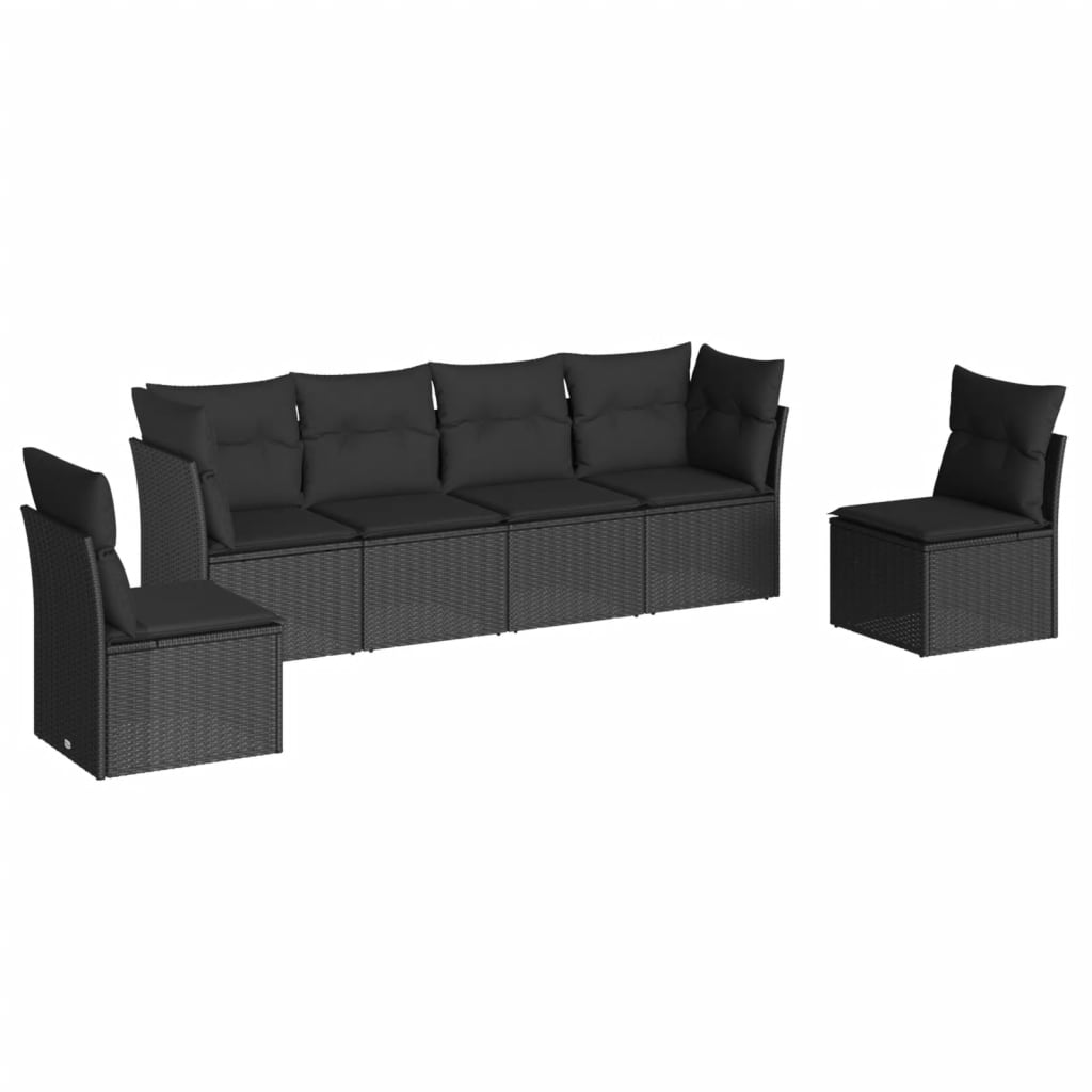 vidaXL Ensemble de salon 6 personnes avec coussins en poly rotin noir