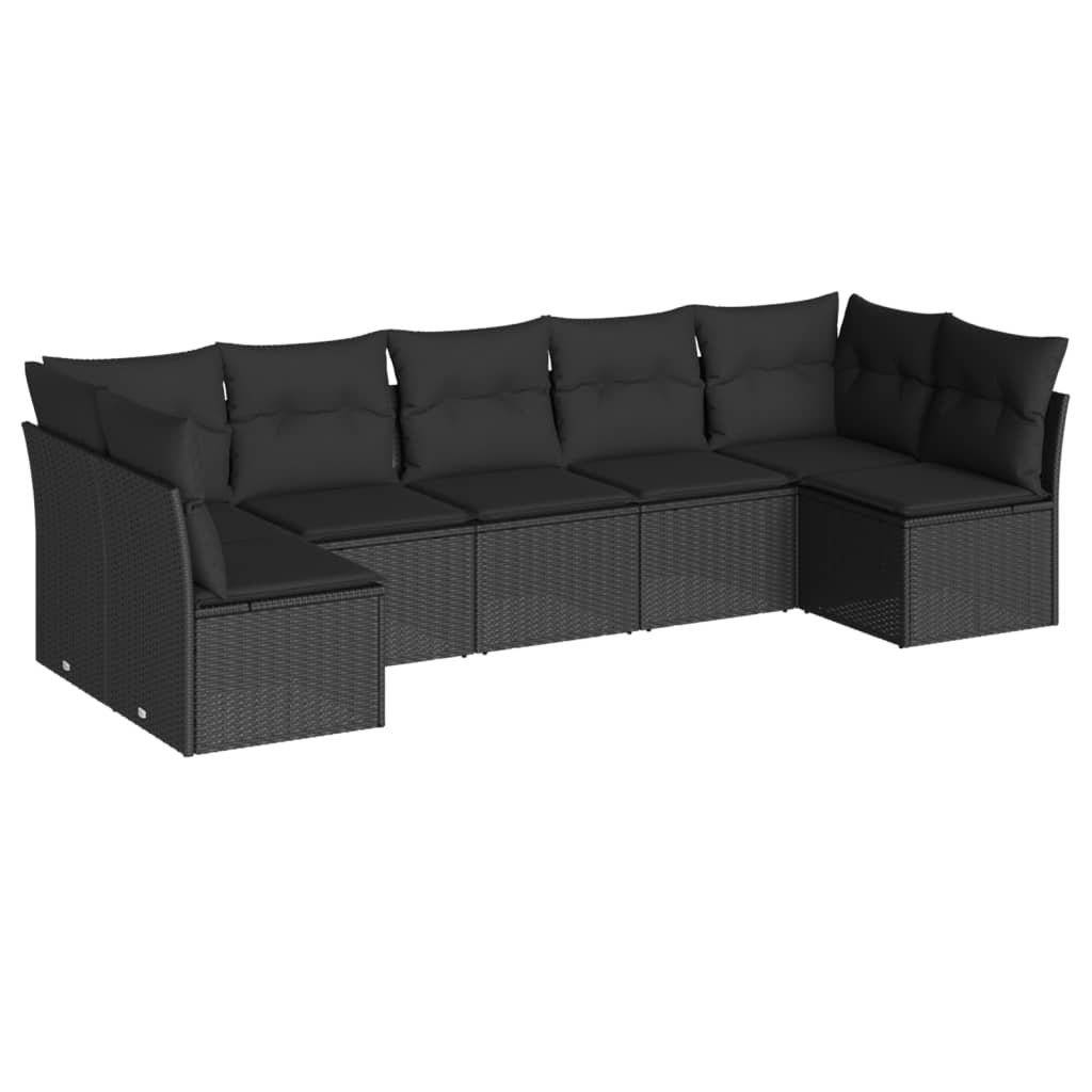 vidaXL 7-Piece Lounge Set with Cushions Poly Rattan Black
