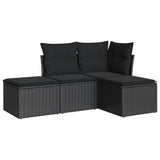 vidaXL 4-Piece Poly Rattan Lounge Set with Cushions Black
