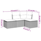 vidaXL 4-Piece Poly Rattan Lounge Set with Cushions Black