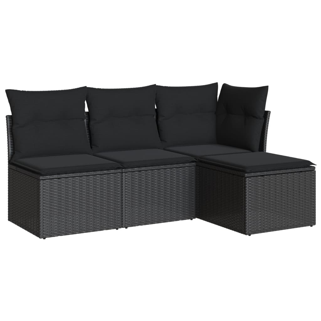 vidaXL 4-Piece Poly Rattan Lounge Set with Cushions Black