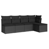 vidaXL 5-piece Lounge Set with Cushions Poly Rattan Black