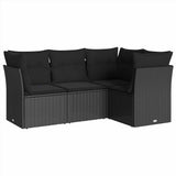 vidaXL 4-Piece Poly Rattan Lounge Set with Cushions Black