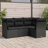 vidaXL 4-Piece Poly Rattan Lounge Set with Cushions Black