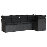 vidaXL 5-piece Lounge Set with Cushions Poly Rattan Black