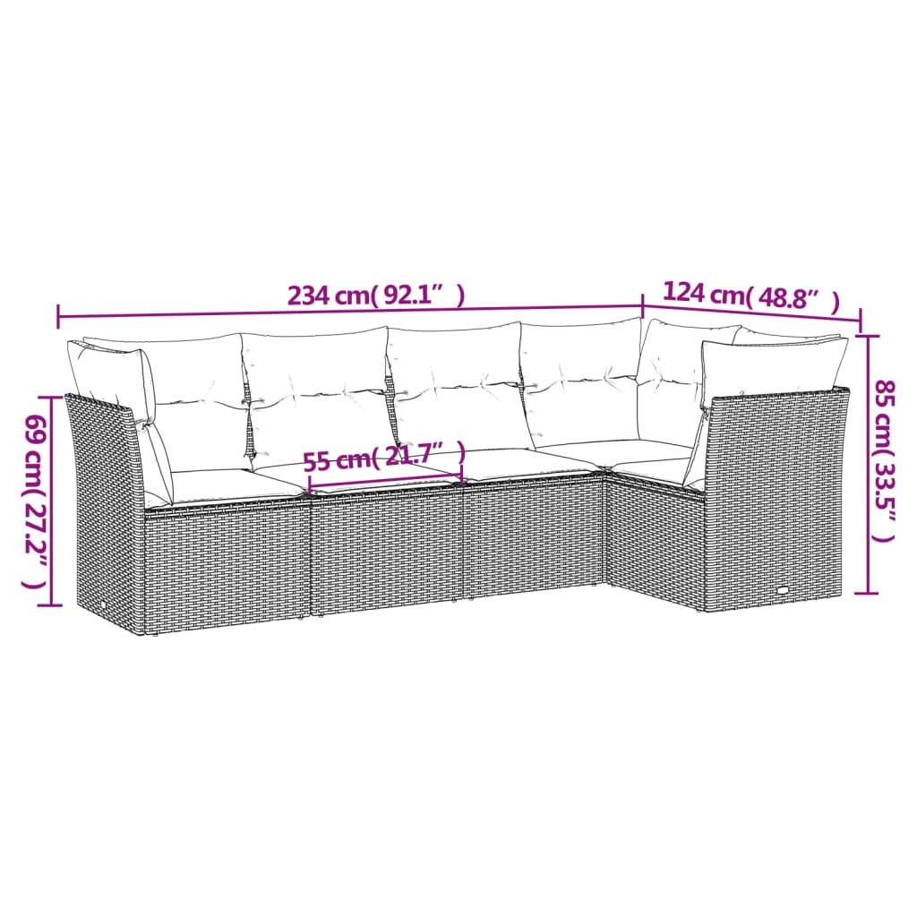 vidaXL 5-piece Lounge Set with Cushions Poly Rattan Black