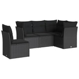vidaXL Ensemble de salon 5 personnes avec coussins en poly rotin noir