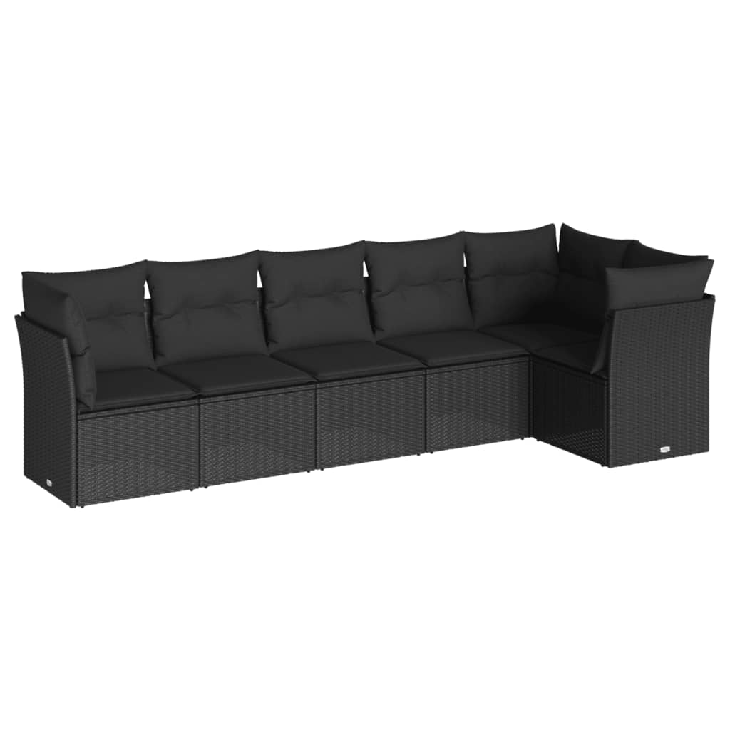 vidaXL Ensemble de salon 6 personnes avec coussins en poly rotin noir
