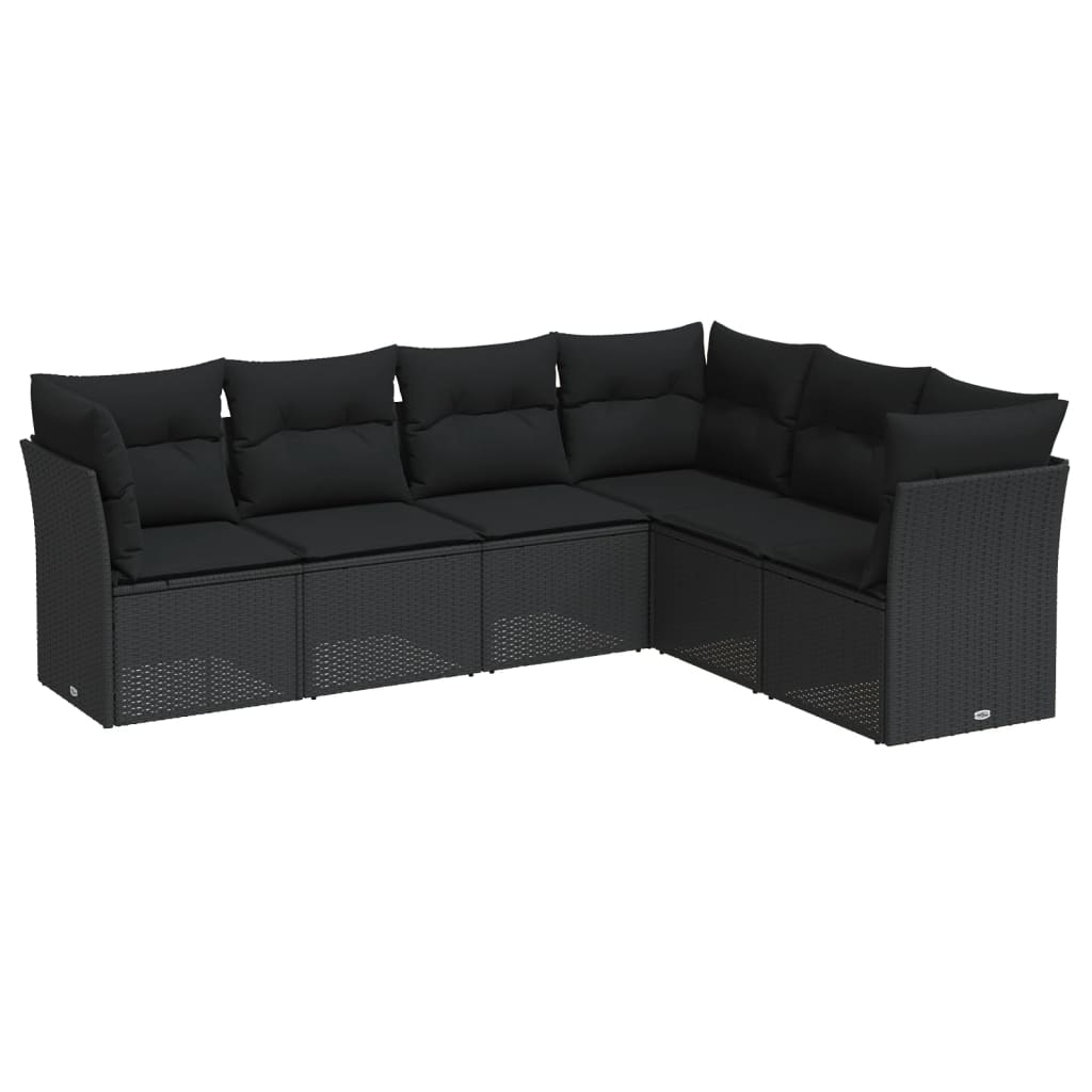 vidaXL Ensemble de salon 6 personnes avec coussins en poly rotin noir