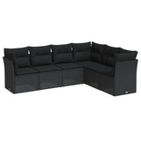vidaXL Ensemble de salon 6 personnes avec coussins en poly rotin noir