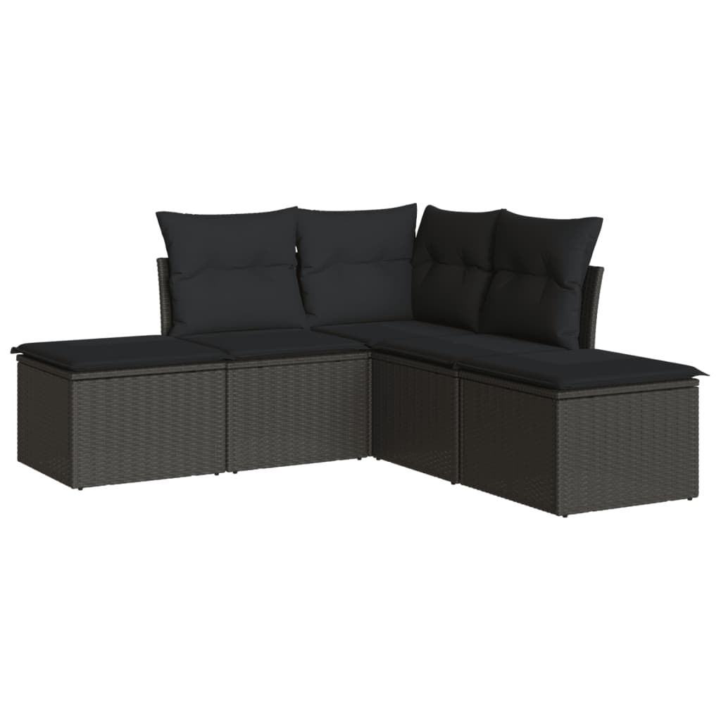 vidaXL Ensemble de salon 5 personnes avec coussins en poly rotin noir