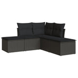 vidaXL Ensemble de salon 5 personnes avec coussins en poly rotin noir