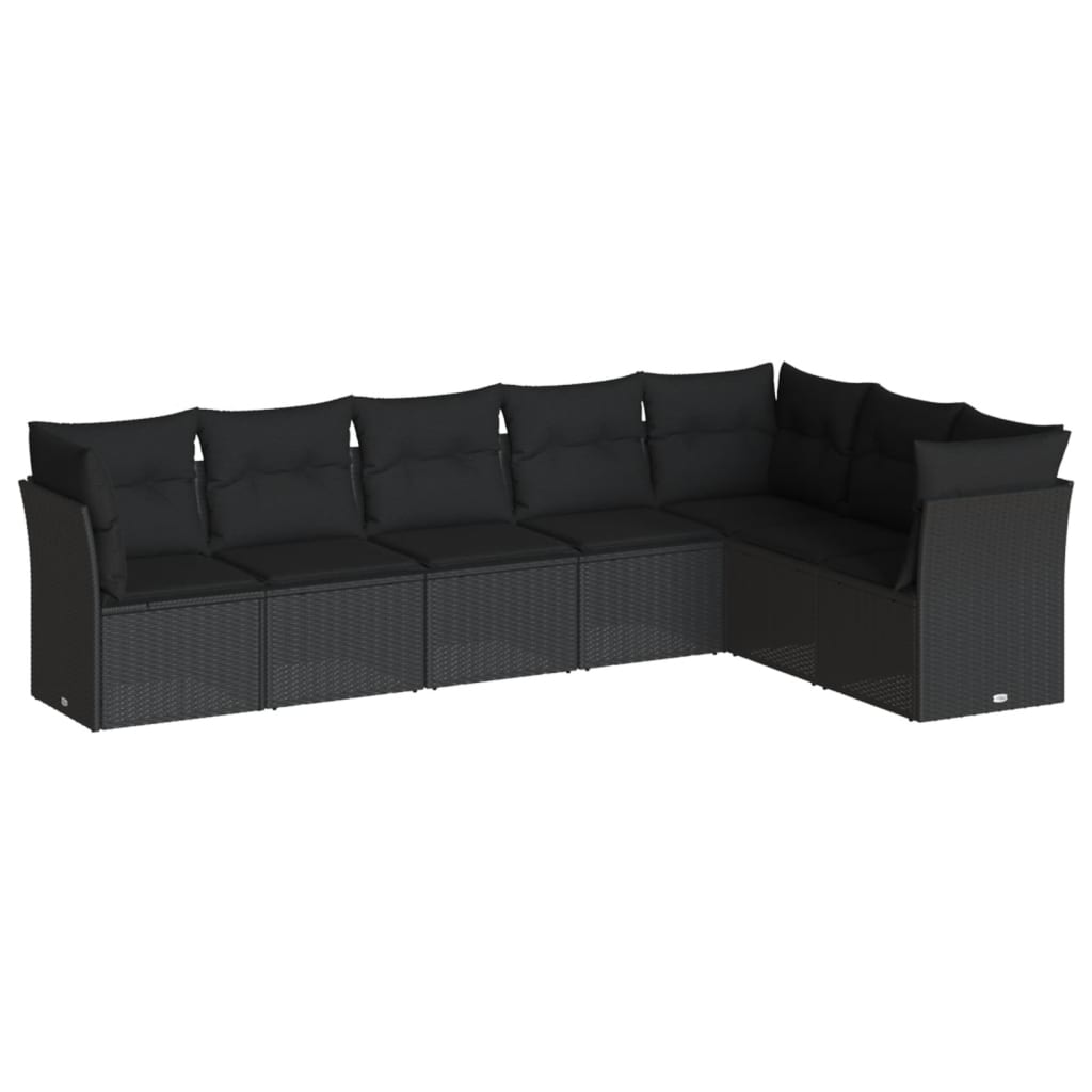 vidaXL 7-Piece Lounge Set with Cushions Poly Rattan Black