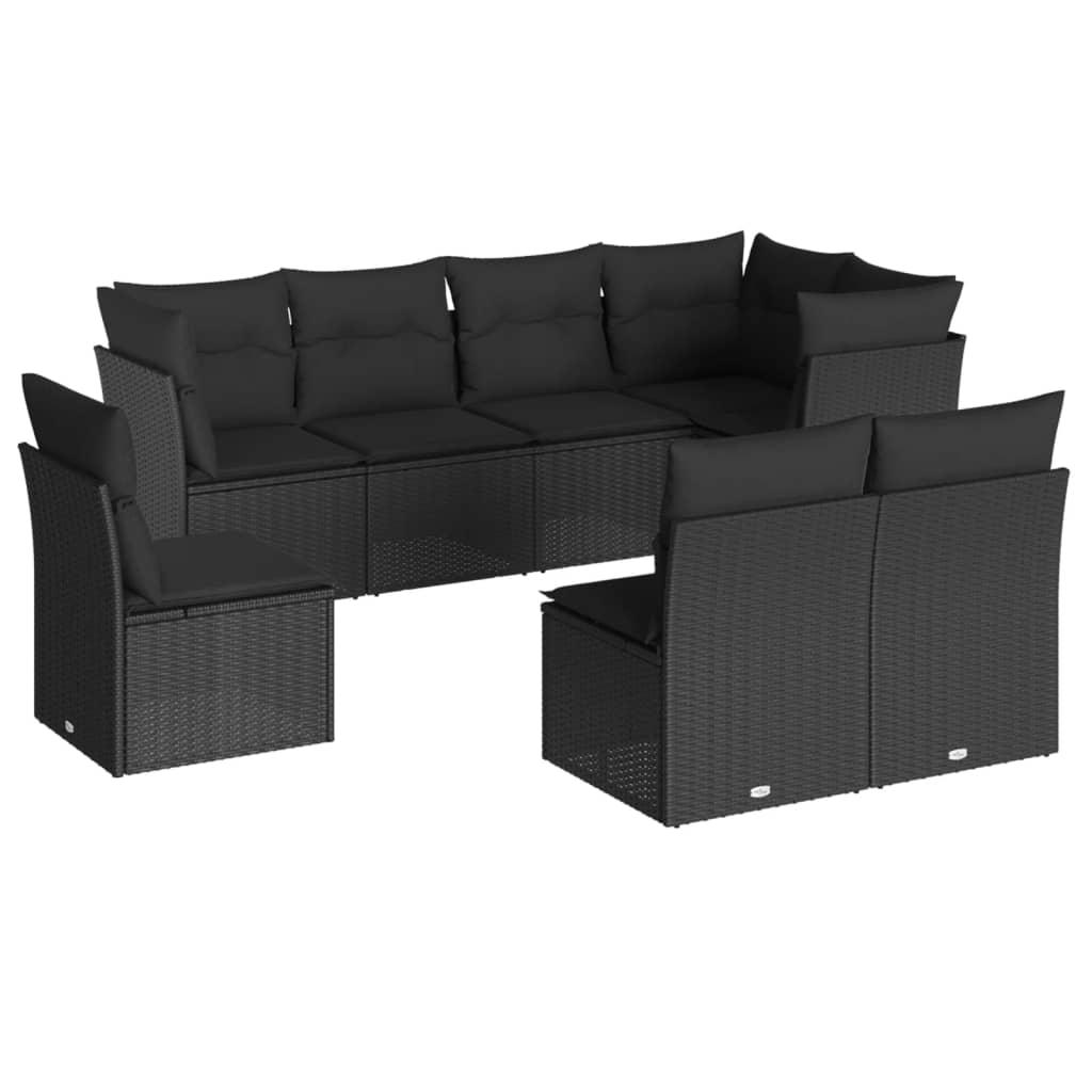 vidaXL 8-piece Lounge Set with Cushions Poly Rattan Black