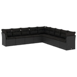 vidaXL 9-piece Poly Rattan Lounge Set with Cushions Black