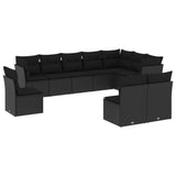 vidaXL Ensemble de salon 10 personnes avec coussins en poly rotin noir